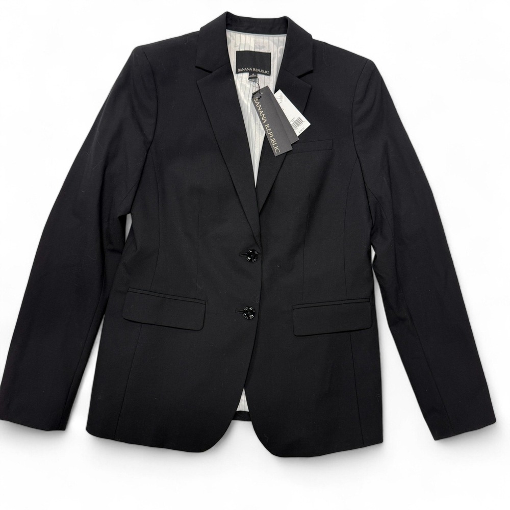 Banana Republic Lightweight Wool Black‎ Blazer Womens Size 4 Button Front NWT
